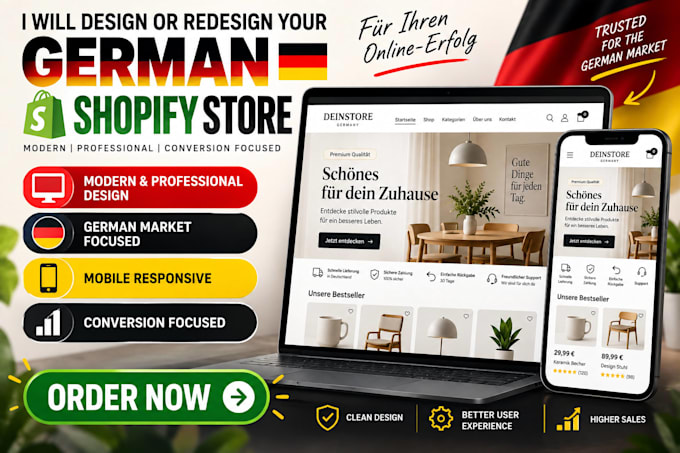 design and redesign german shopify store, german shopify website