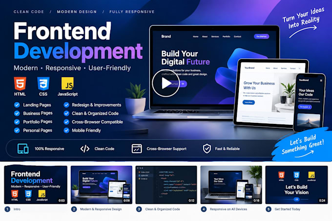 develop a responsive modern website with clean frontend code