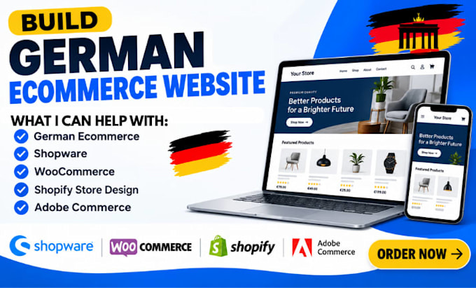 german ecommerce website, shopware, woocommerce, shopify adobe commerce