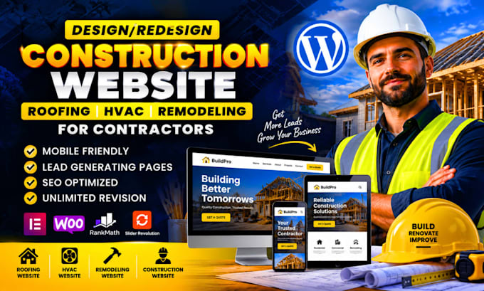 create construction website, roofing, hvac, remodeling website for contractors