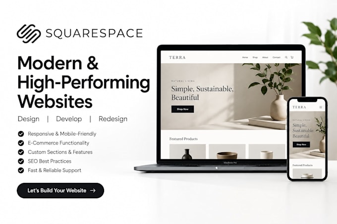 setup, design or redesign squarespace website, squarespace store,