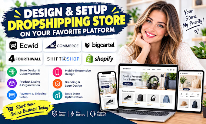 design ecwid dropshipping store, bigcomerce, bigcartel, fourthwall, shift4shop