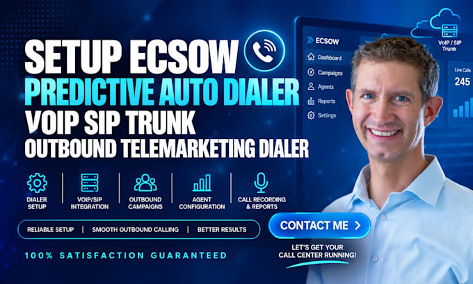 setup ecsow predictive auto dialer, voip sip trunk outbound telemarketing dialer