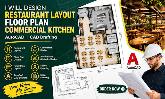 design restaurant layout floor plan commercial kitchen autocad cad drafting