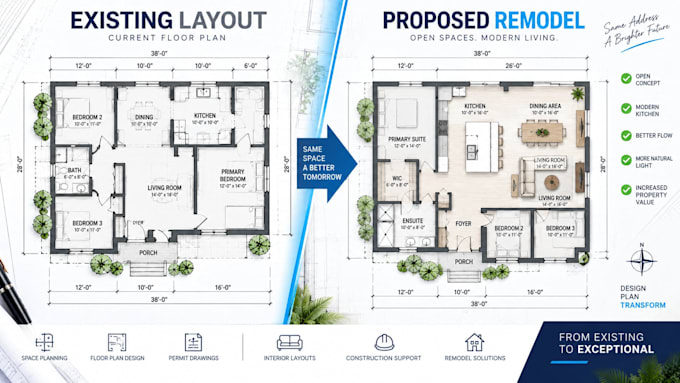 draw existing and proposed permit drawings for planning applications