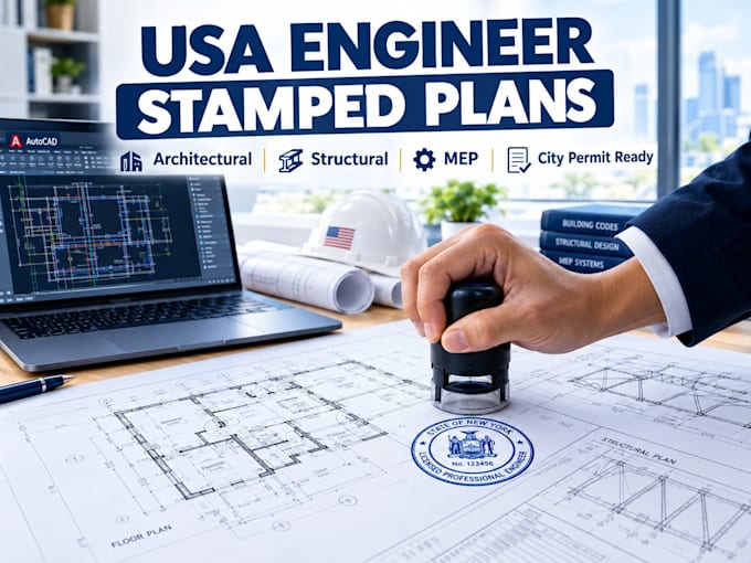 engineer stamp usa architectural plan mep structural drawing city permit floor