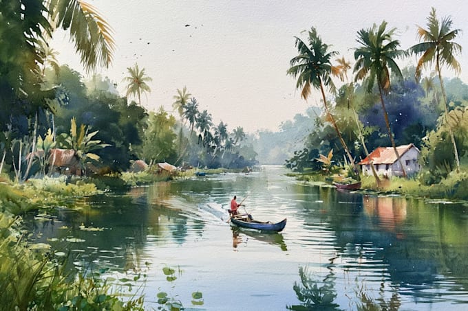 draw a watercolor landscape illustration