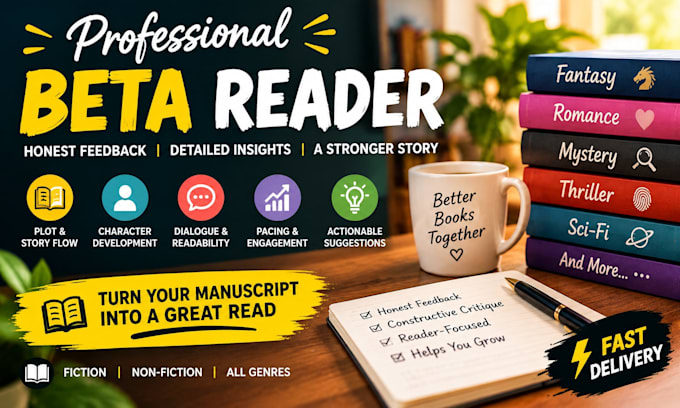 beta read your novel,  manuscript and give detailed reader feedback, book beta