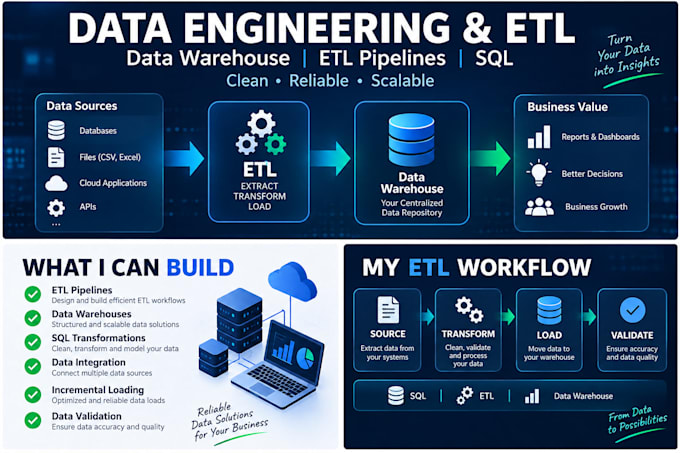 build data warehouse solutions and etl pipelines