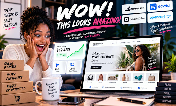 design bigcommerce store, ecwid store, square online, opencart and stan store