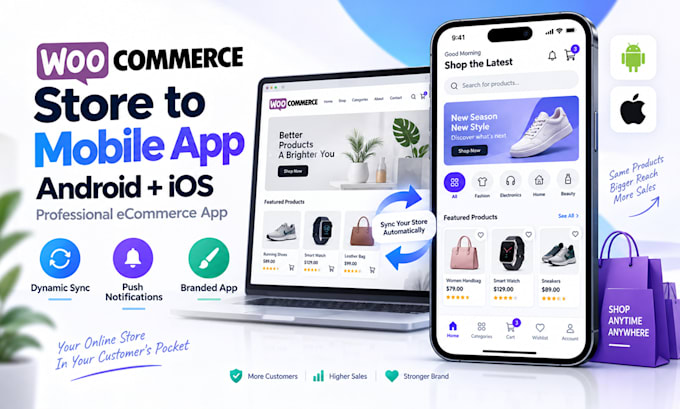 convert your woocommerce store into android and ios app with push notification