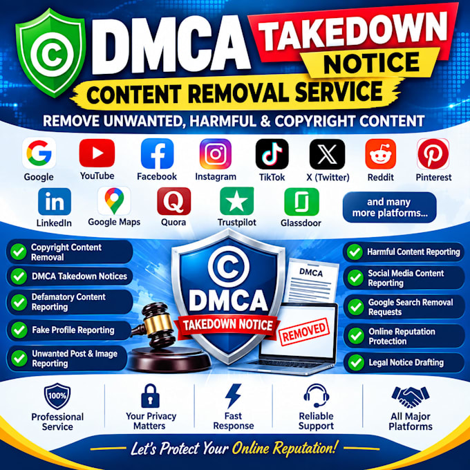 remove copyright, harassment, defamation infringement content under dmca