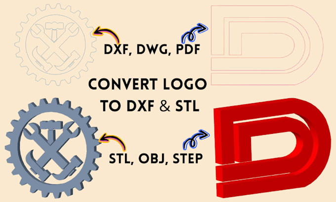 convert your logo into dxf, dwg, stl, step or obj file