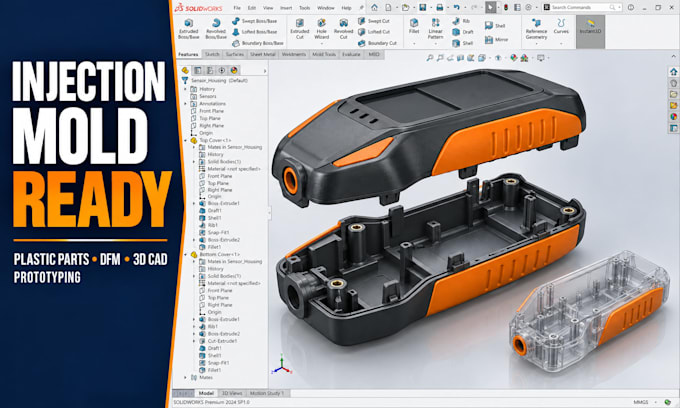 injection mold ready plastic parts, dfm, 3d cad, plastic components, prototyping