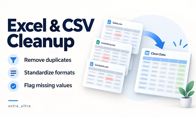 clean excel and CSV data, remove duplicates and flag errors