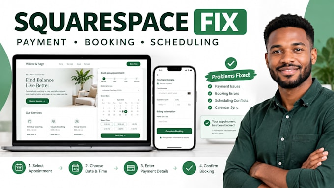 fix squarespace payment, checkout, booking and scheduling issues