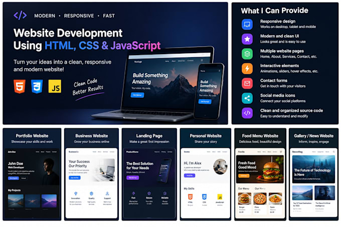build a responsive HTML CSS javascript website