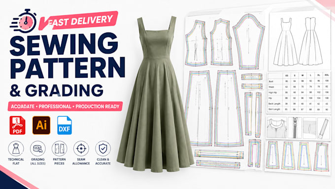 make any dress garments sewing pattern within 24 hours
