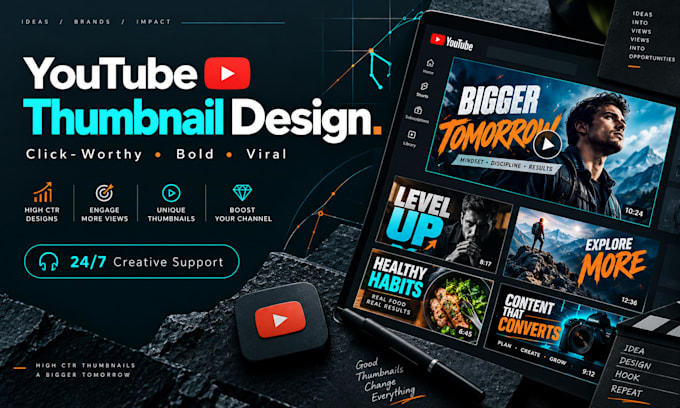 design high CTR catchy youtube thumbnails that get more views