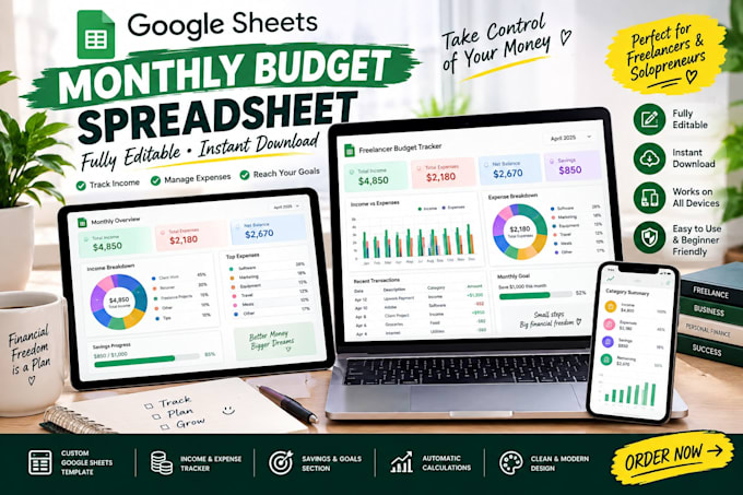 create a custom google sheets monthly budget tracker for freelancers spreadsheet