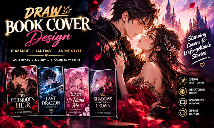 design anime romance book covers and illustrated covers