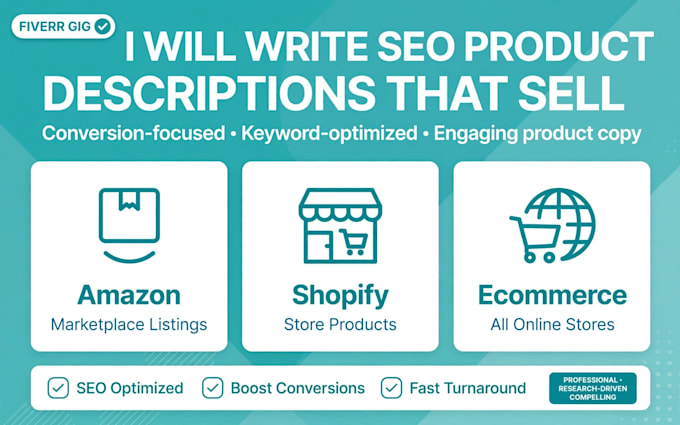write seo optimized product descriptions for amazon and shopify store