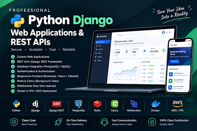 develop custom python django web applications and rest apis
