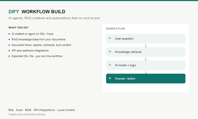 build a dify or coze ai agent, rag chatbot and workflow automation