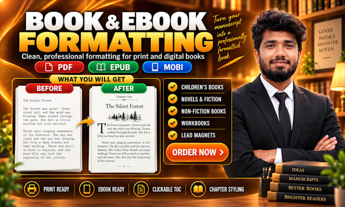 do professional book formatting, ebook design, and book typesetting