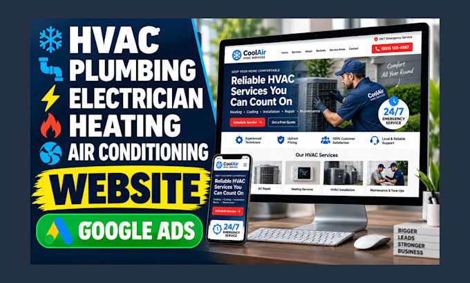 design hvac, plumbing, electrician, heating, air conditioning website google ads