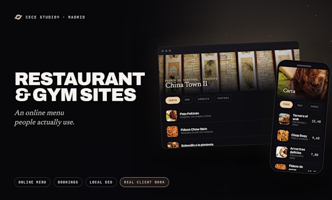 design a modern restaurant or gym website with online menu