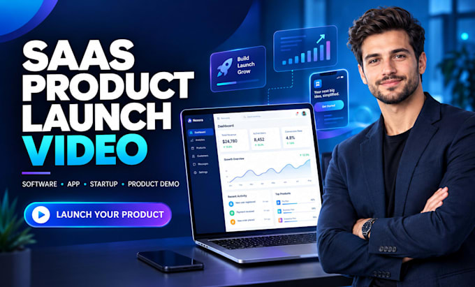 create saas product launch video for software, app, startup and product demo