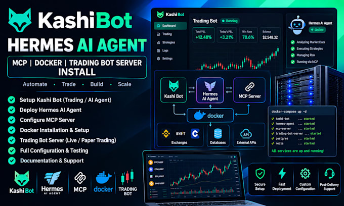 setup kashi bot hermes ai agent mcp docker trading bot server install