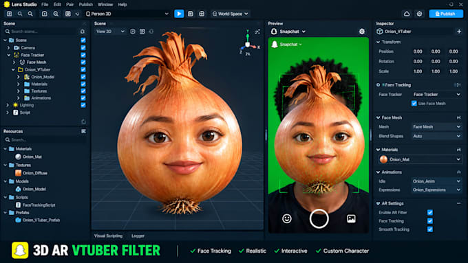 create a custom ar vtuber 3d avatar for lens studio, snap camera ready to stream