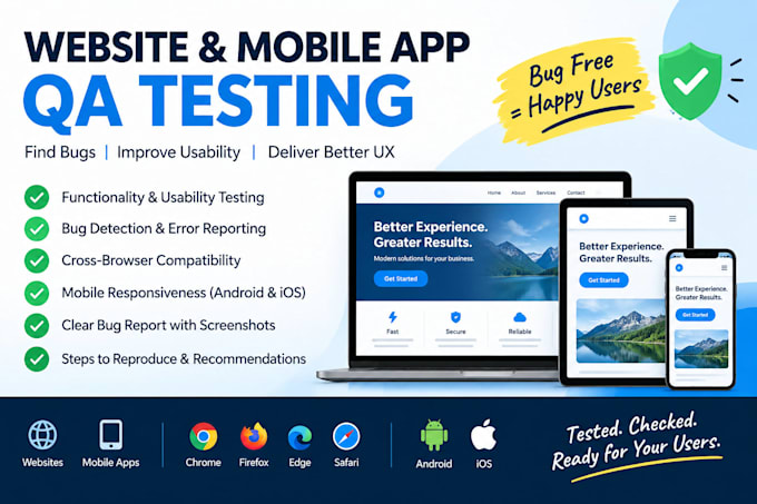 manual test your android, IOS app and web app
