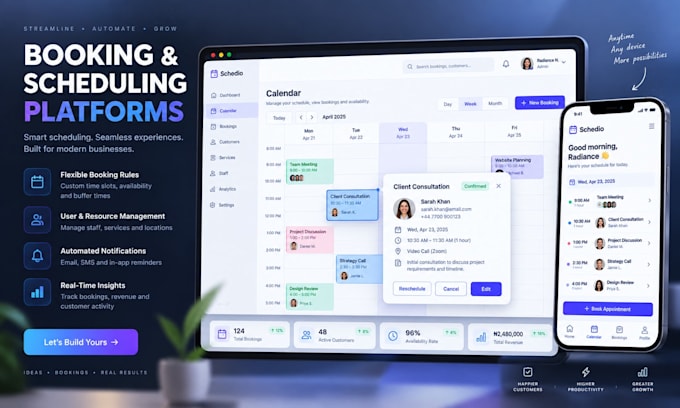 build custom react js node js booking platform or scheduling app