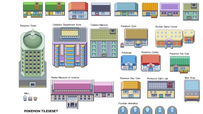 draw pokemon style pixel art tileset, rpg maker game assets pixel art character