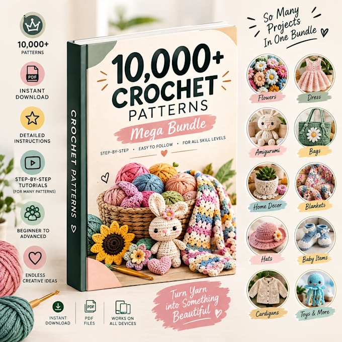 provide ten thousand crochet patterns digital bundle