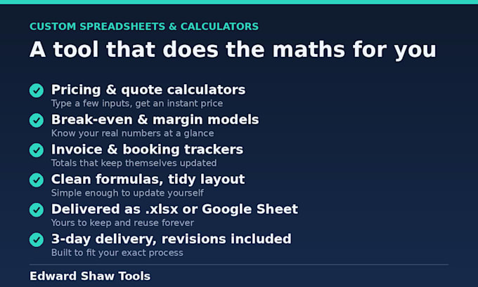 build a custom excel spreadsheet, calculator or pricing tool