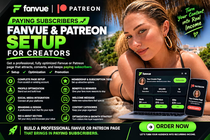 create, setup paying subscriber fanvue and patreon for you