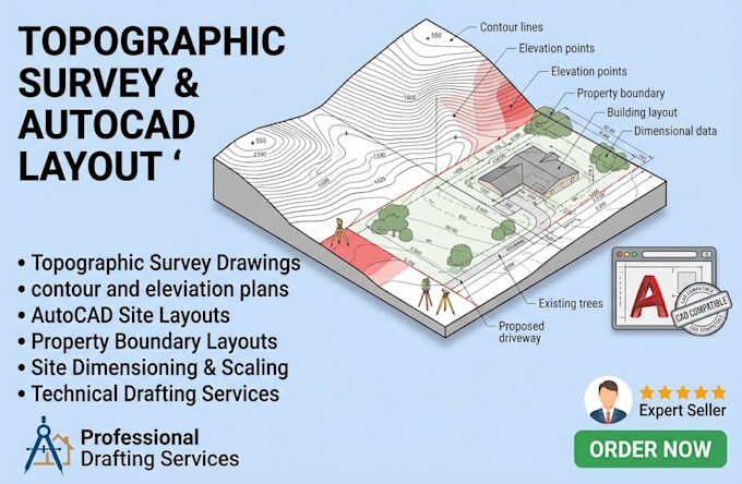 create topographic survey and autocad layouts