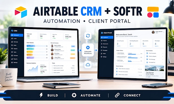 build airtable CRM, automation and softr client portal