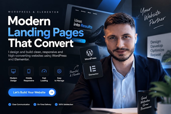design a modern wordpress landing page with elementor