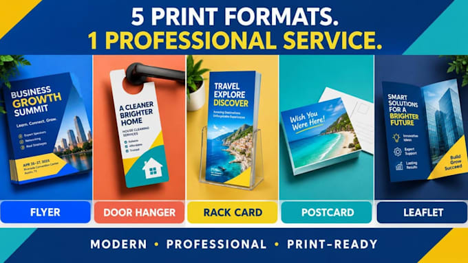 design professional door hanger, rack card, flyer, postcard and leaflet