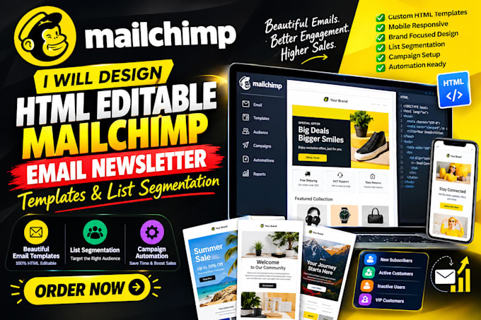 design html editable mailchimp email newsletter templates and list segmentation
