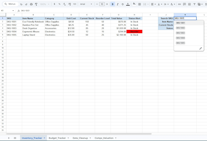 clean messy data and create custom excel or google sheets trackers