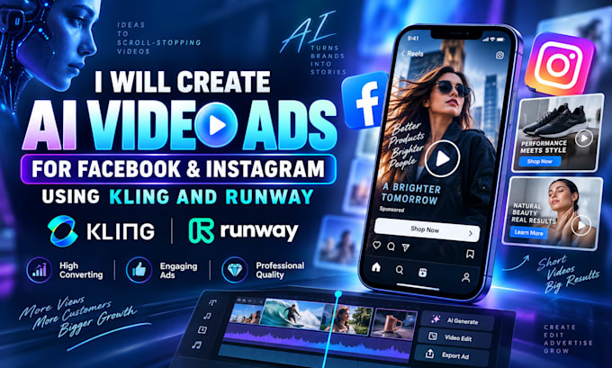 create ai video ads for facebook and instagram using kling and runway