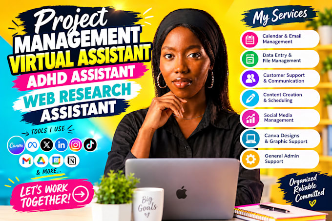 be project management virtual assistant adhd assistant web research assistant