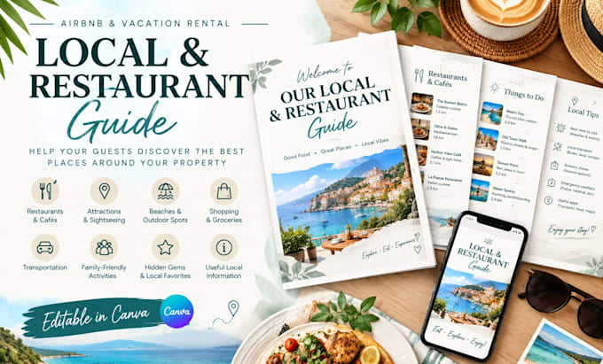 design an airbnb local and restaurant guide in canva
