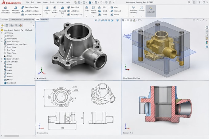 do 3d mold design for, investment casting, wax pattern, for manufacturing